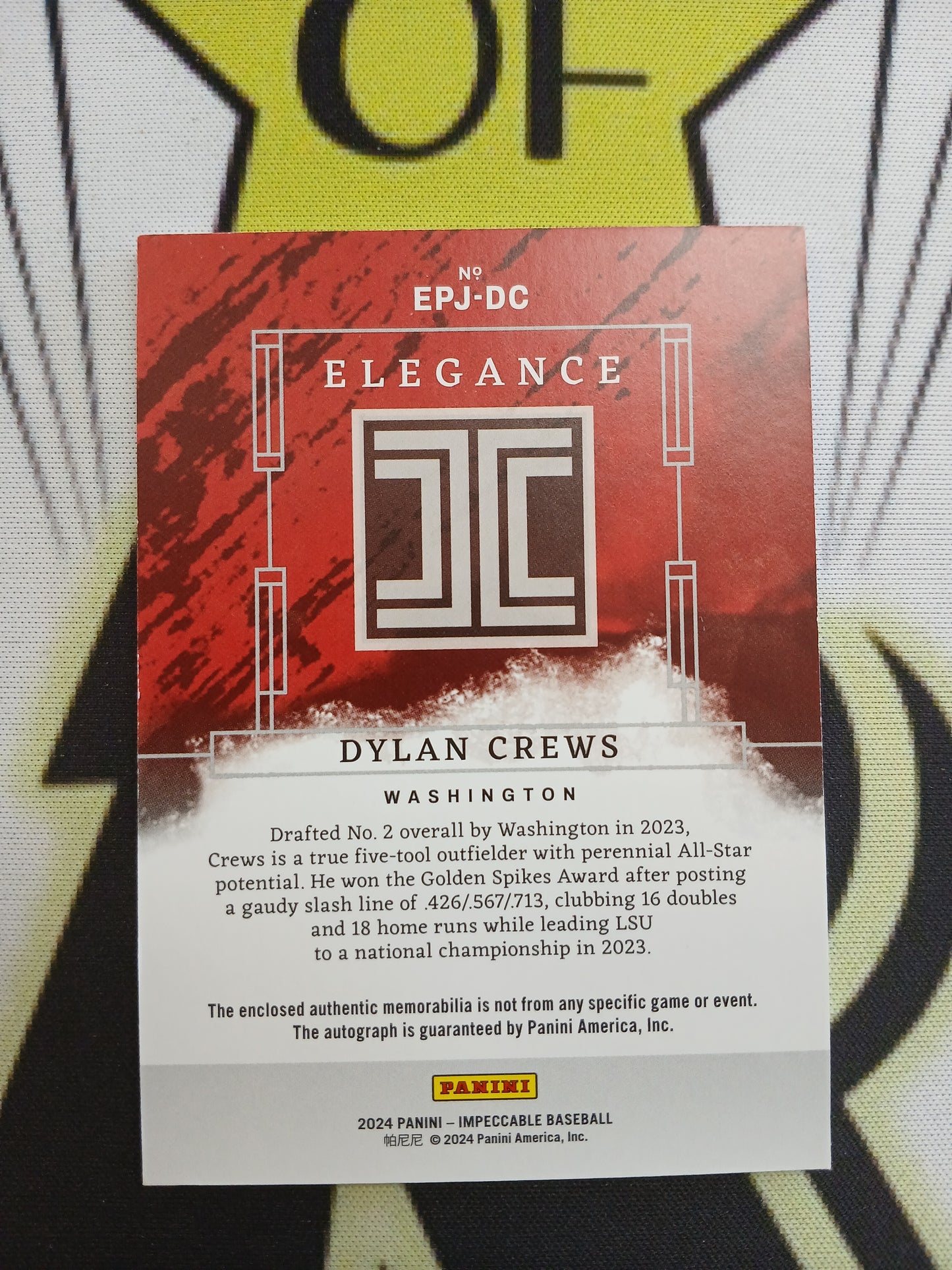 2024 Impeccable Dylan Crews Elegance On Card Auto Dual Color Patch #/99