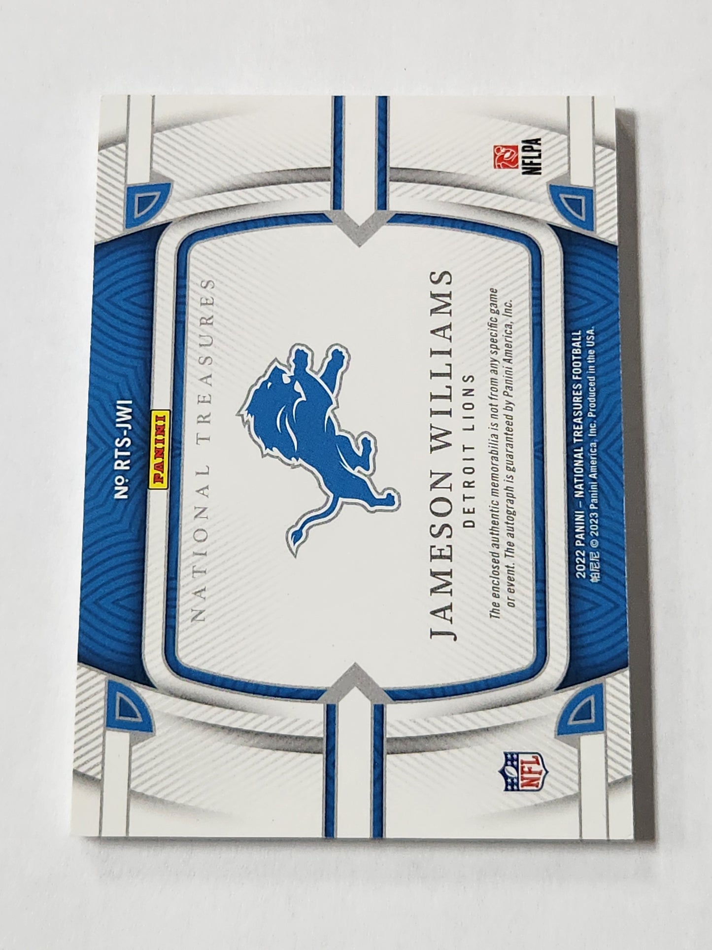 2022 National Treasures Jameson Williams Rookie Patch Auto Red #1 /5 On Card Nike Patch