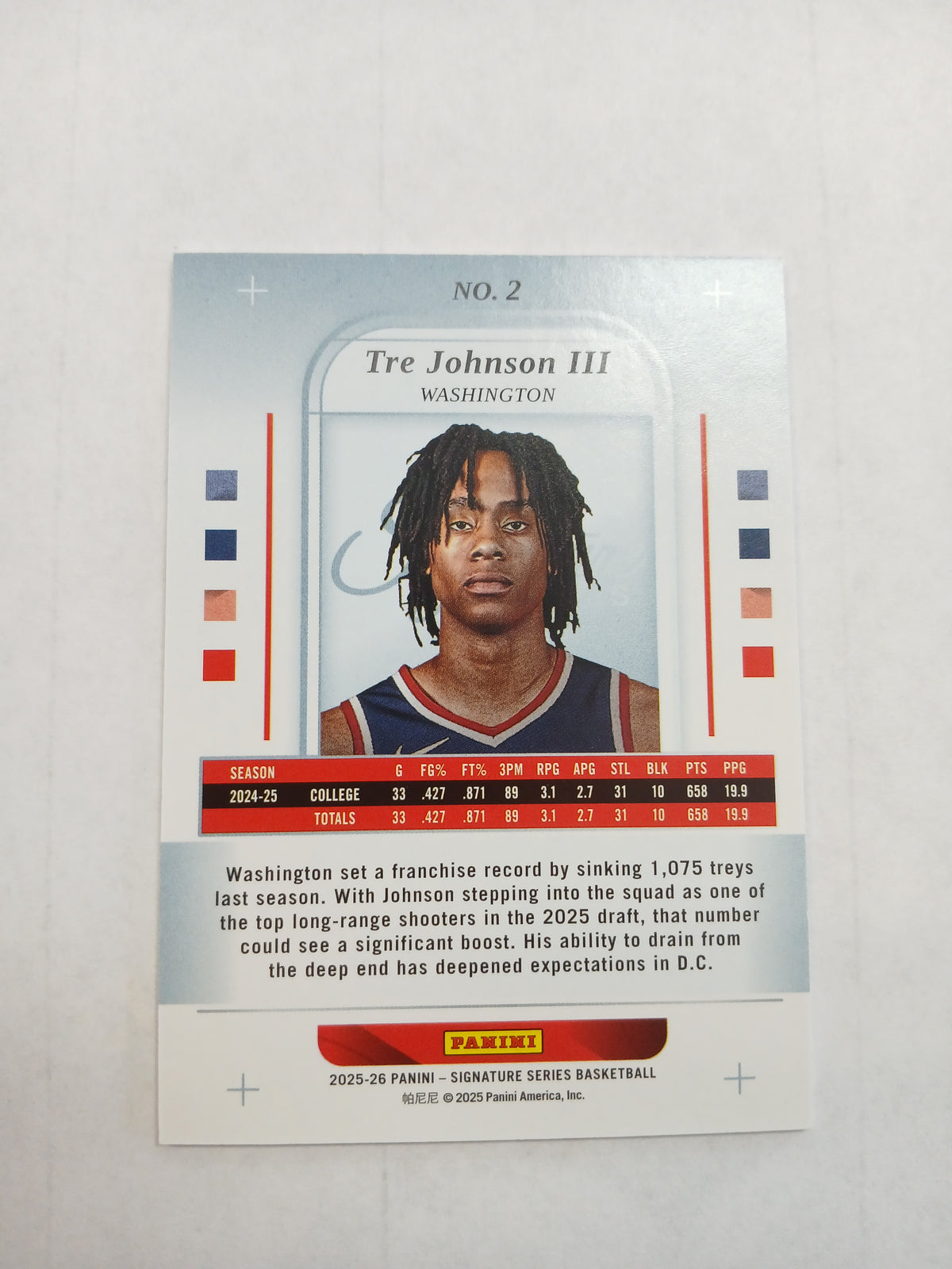 2025 Signature Series Tre Johnson III Purple Foil Rookie #/35