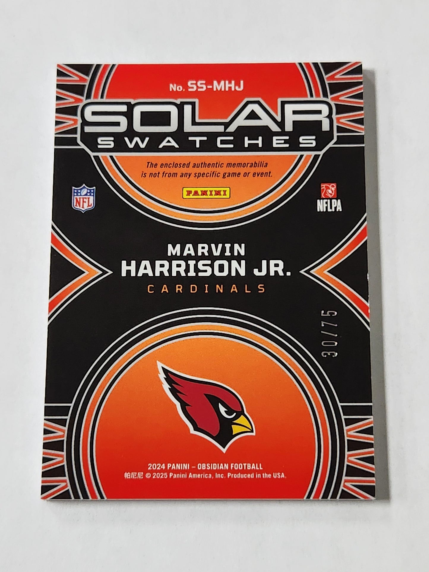2024 Obsidian Marvin Harrison Jr. Solar Swatches # /75 3 Color Patch Red RC