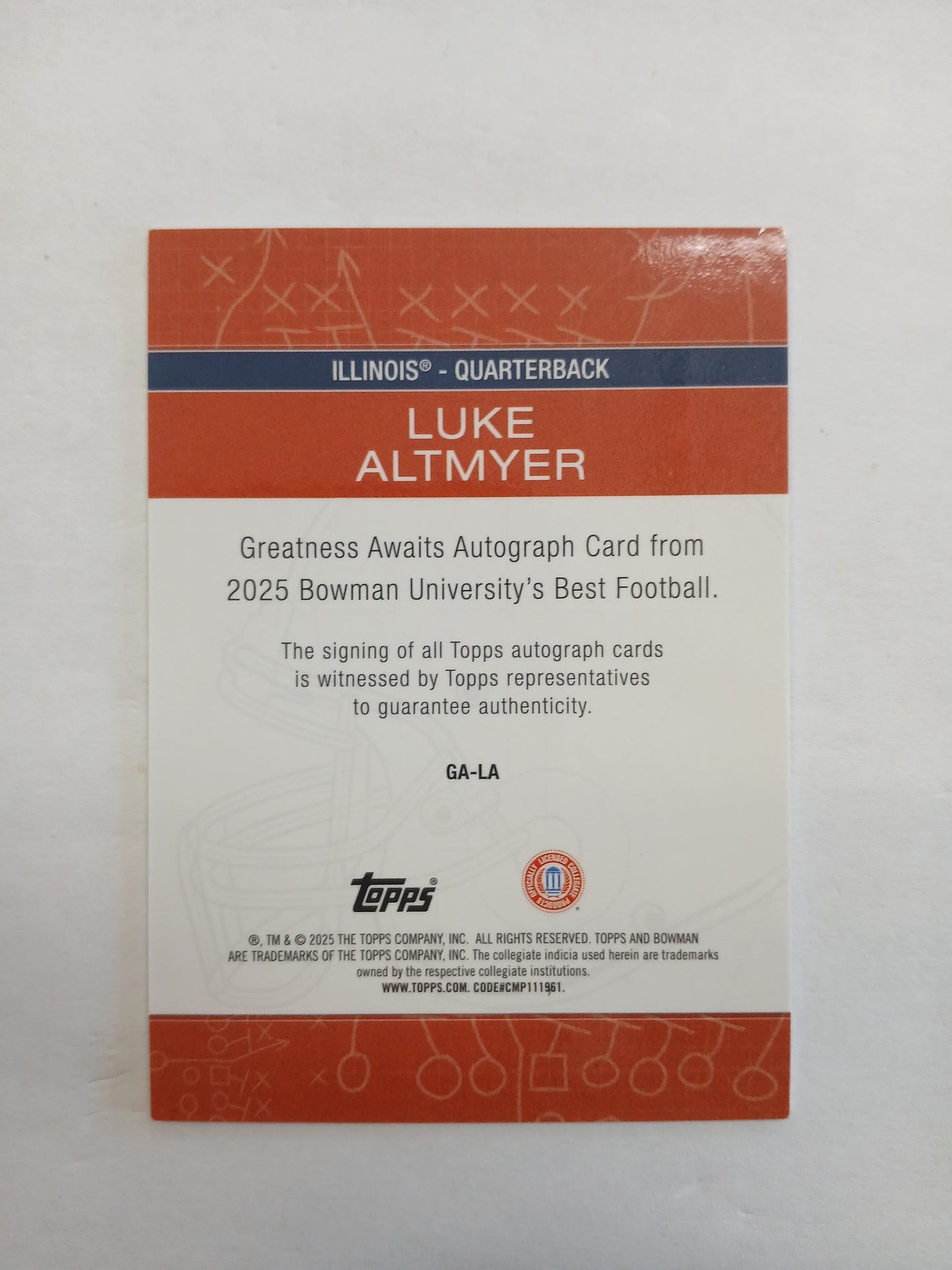 2025 Bowman Best U Luke Altmyer Greatness Awaits On Card Auto Gold Refractor #/50