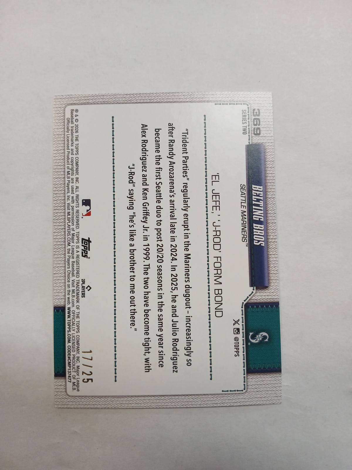2026 Topps Seattle Mariners Belting Bros orange All Star Logo Foil Julio Rodriguez #/25