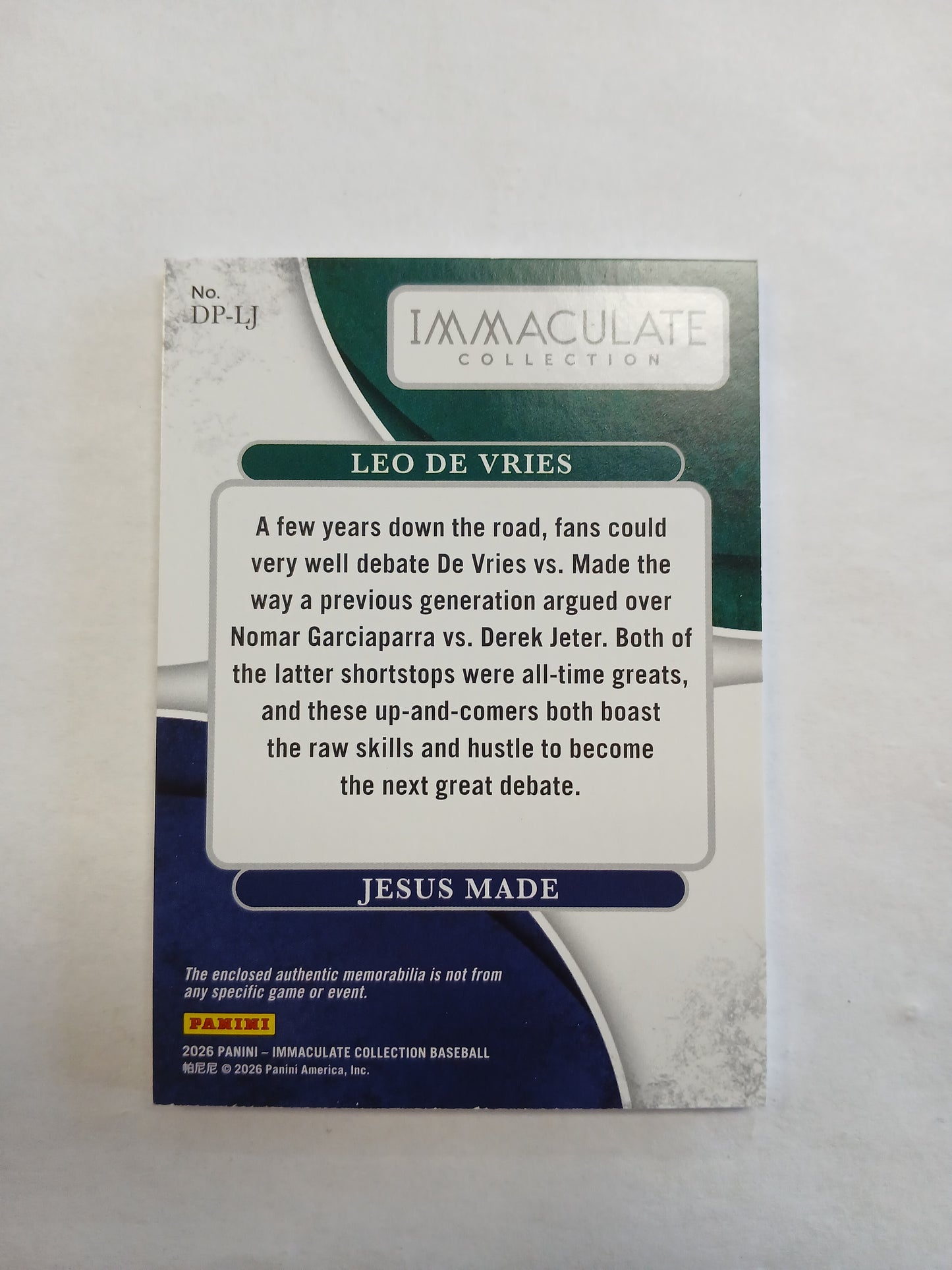 2026 Immaculate Collection Leo De Vries Jesus Made Dual Patch #/99