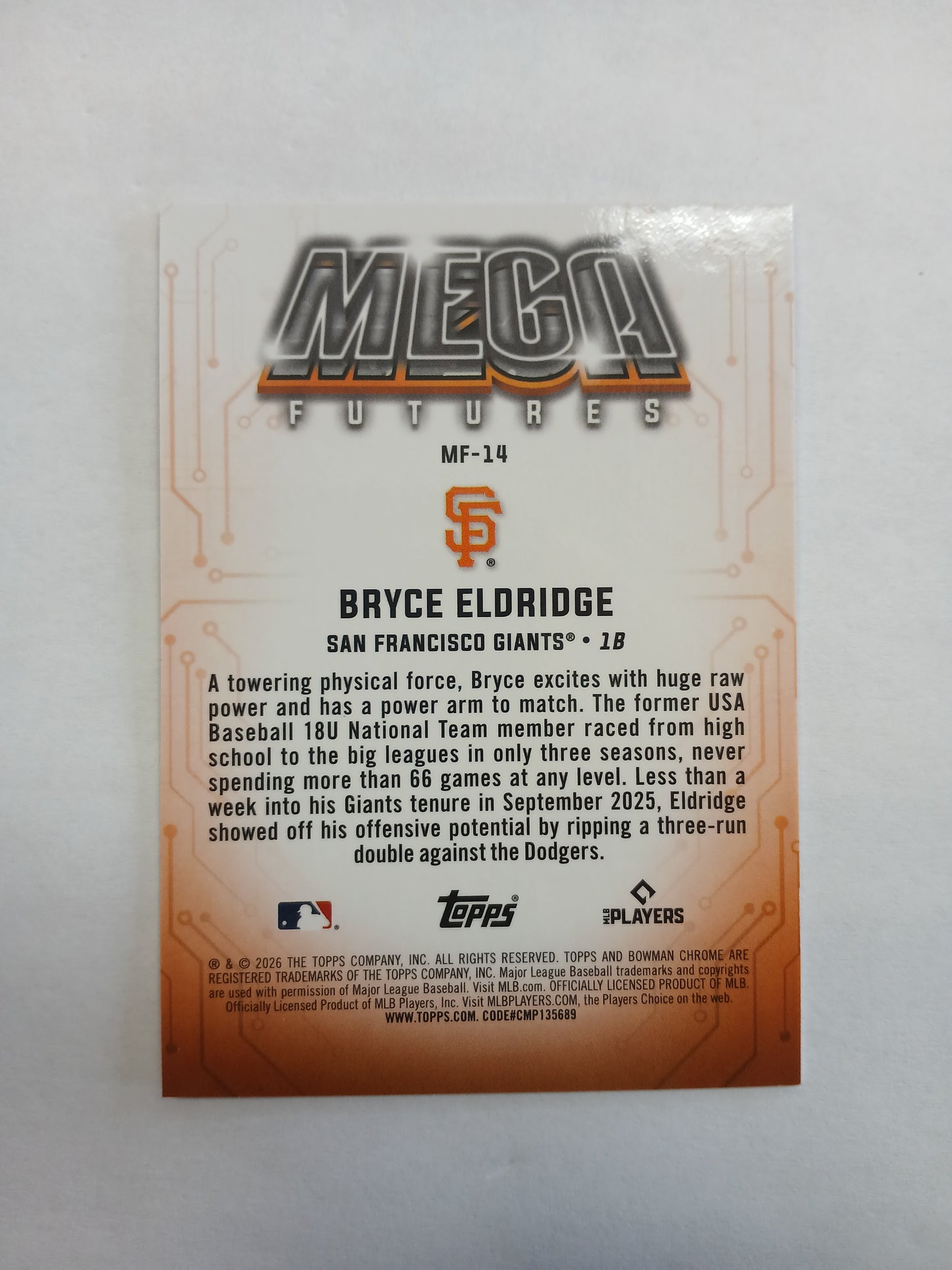 2026 Bowman Chrome Bryce Eldridge Rookie Mega Futures Mojo Refractor Case Hit SSP