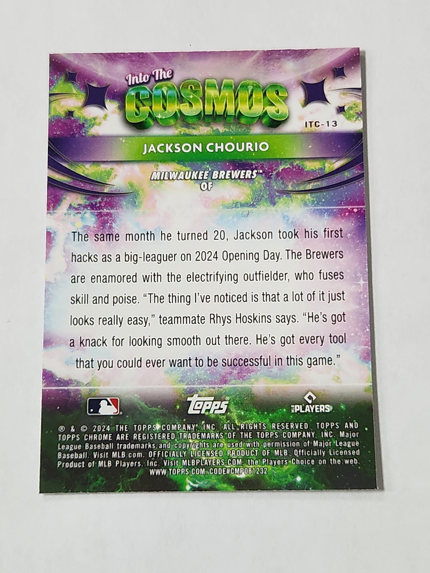 2024 Topps Chrome Cosmic Jackson Chourio Into The Cosmos Rookie Refractor