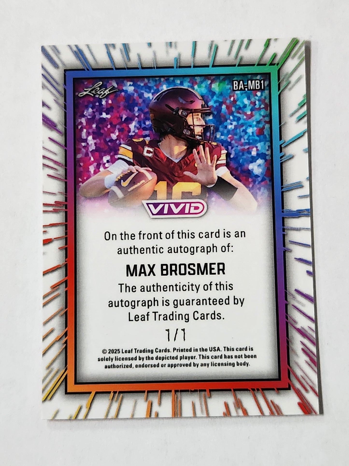 2025 Leaf Vivid Max Brosmer # 1/1 BA-MB1