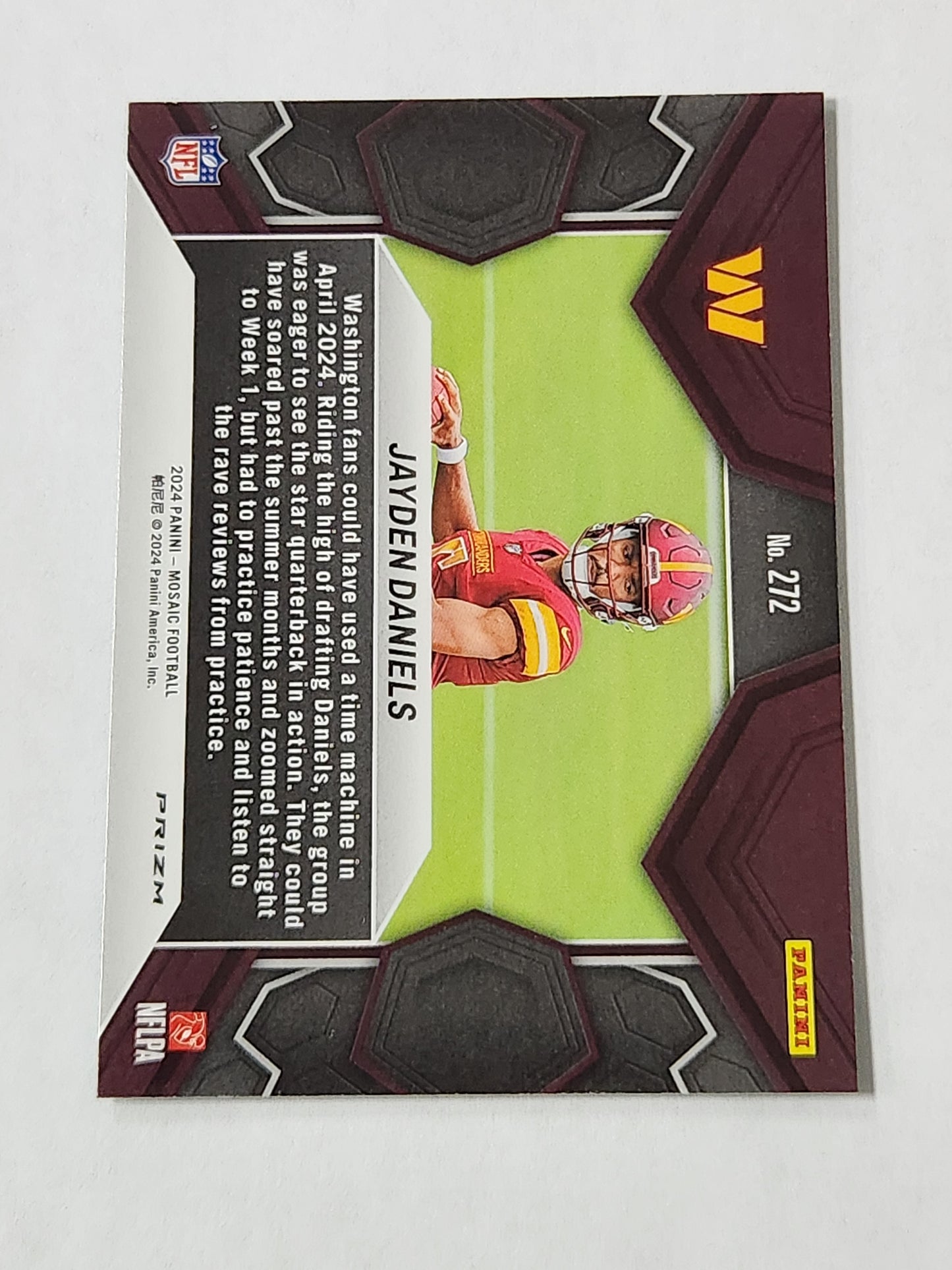 2024 Panini Mosaic Jayden Daniels RC NFL Debut Green Prizm Mosaic No. 272