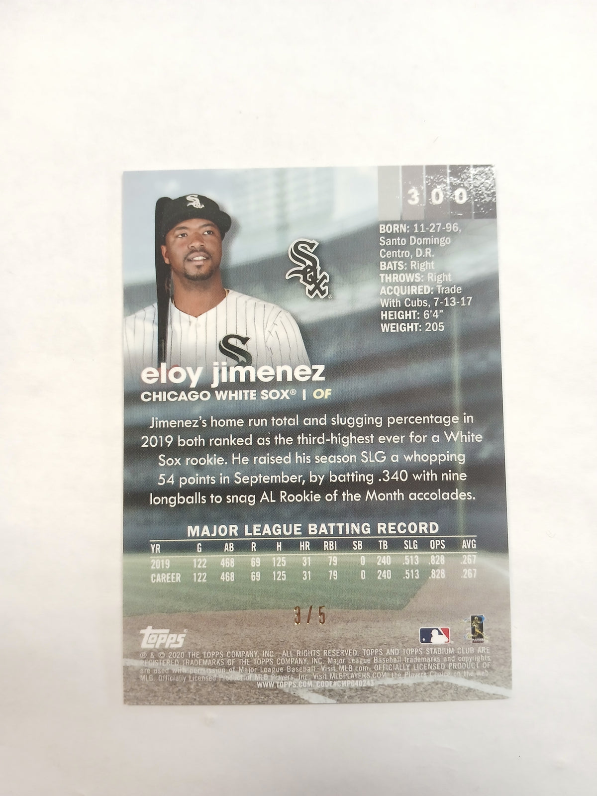 2020 Topps Stadium Club Chrome Eloy Jimenez Refractor #/5