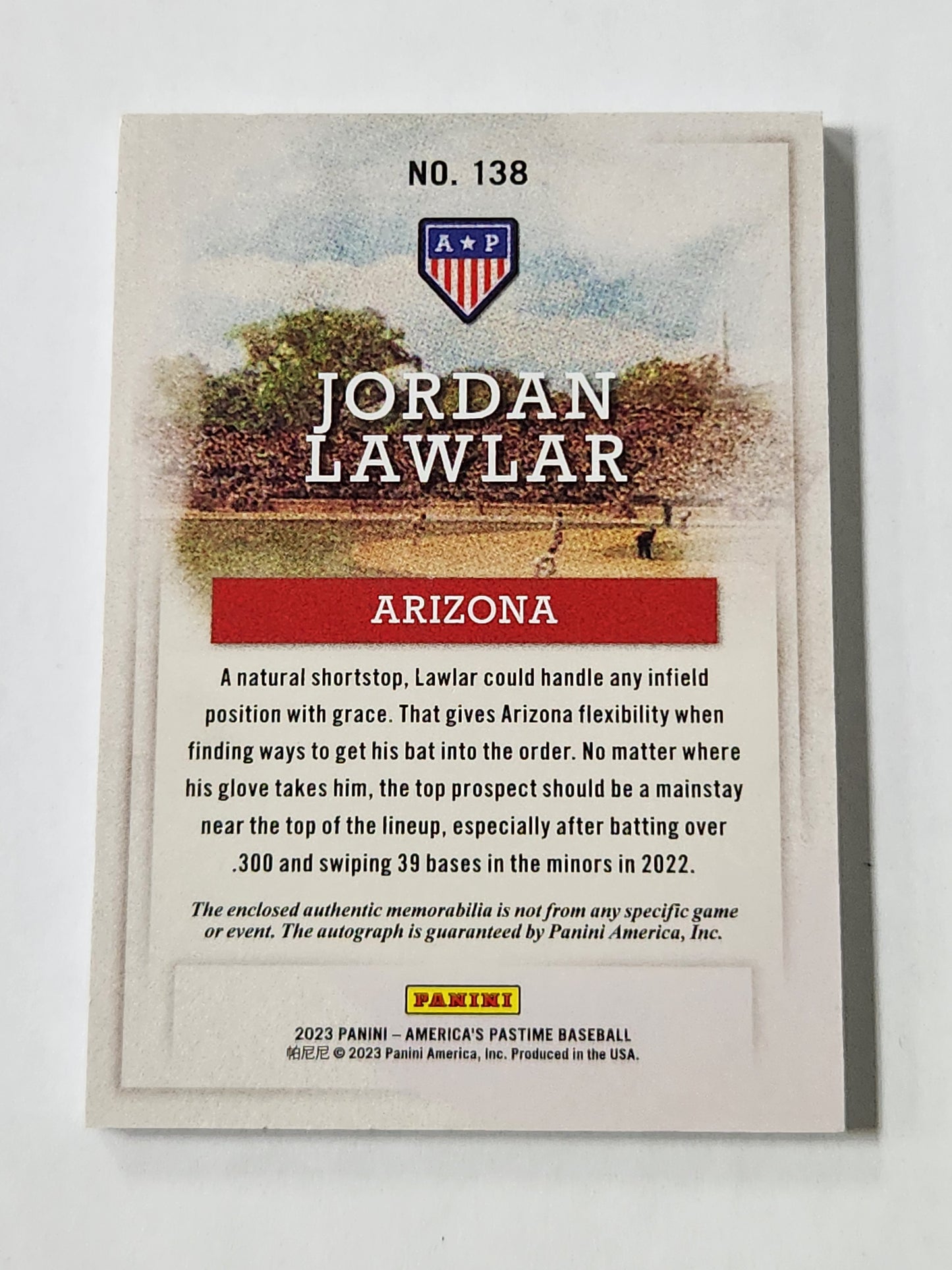 2023 America's Pastime Jordan Lawlar RPA # /25 Auto #138