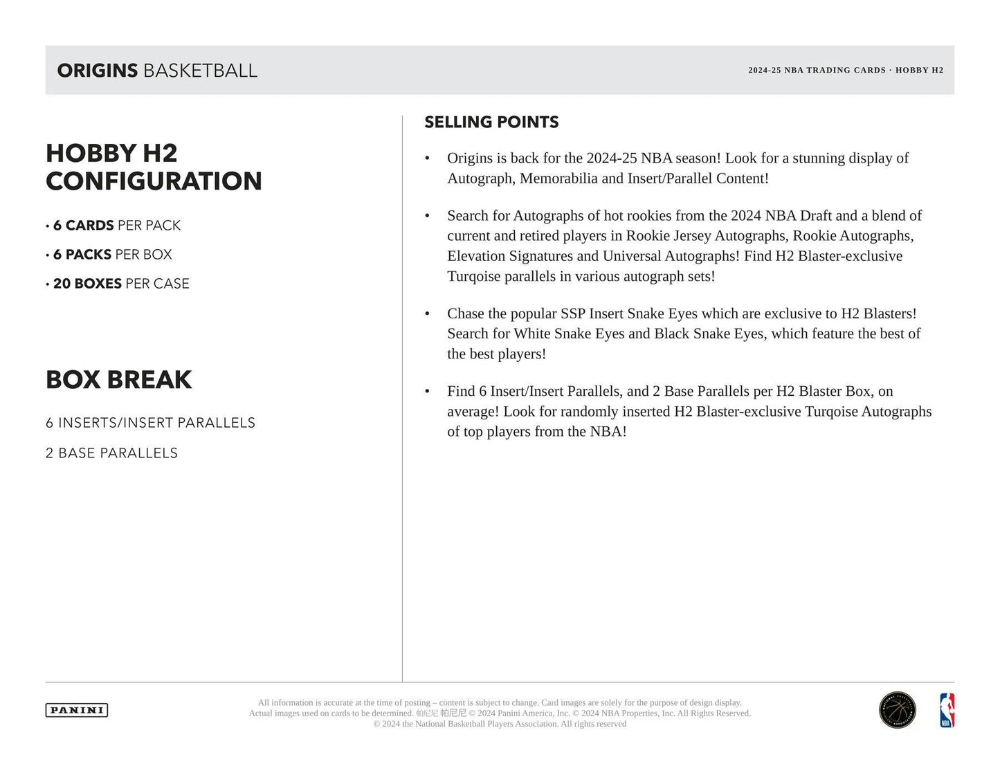2024-25 Origins H2 Basketball Hobby Box