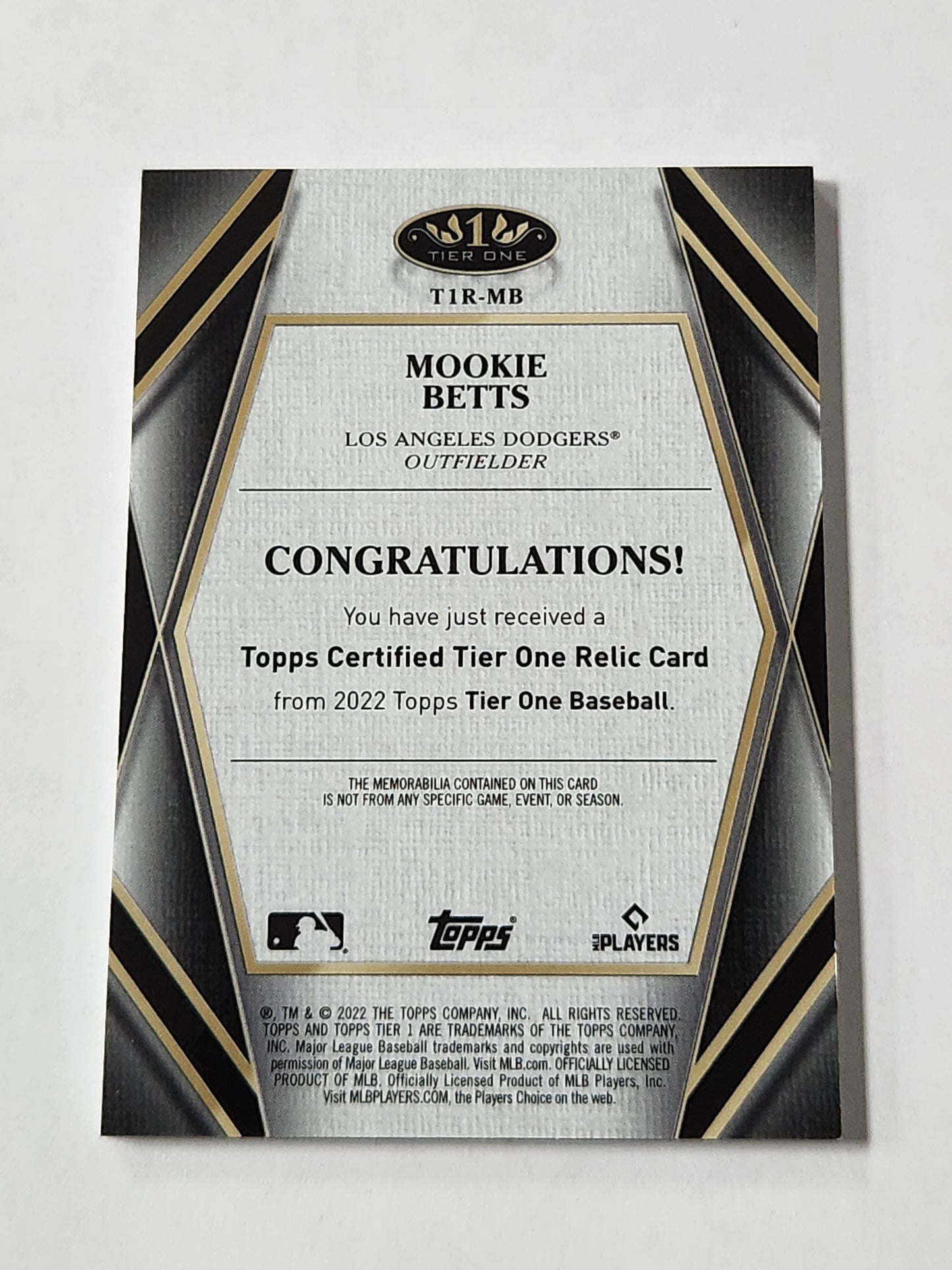 2022 Tier One Mookie Betts Game Used Memorabilia /199