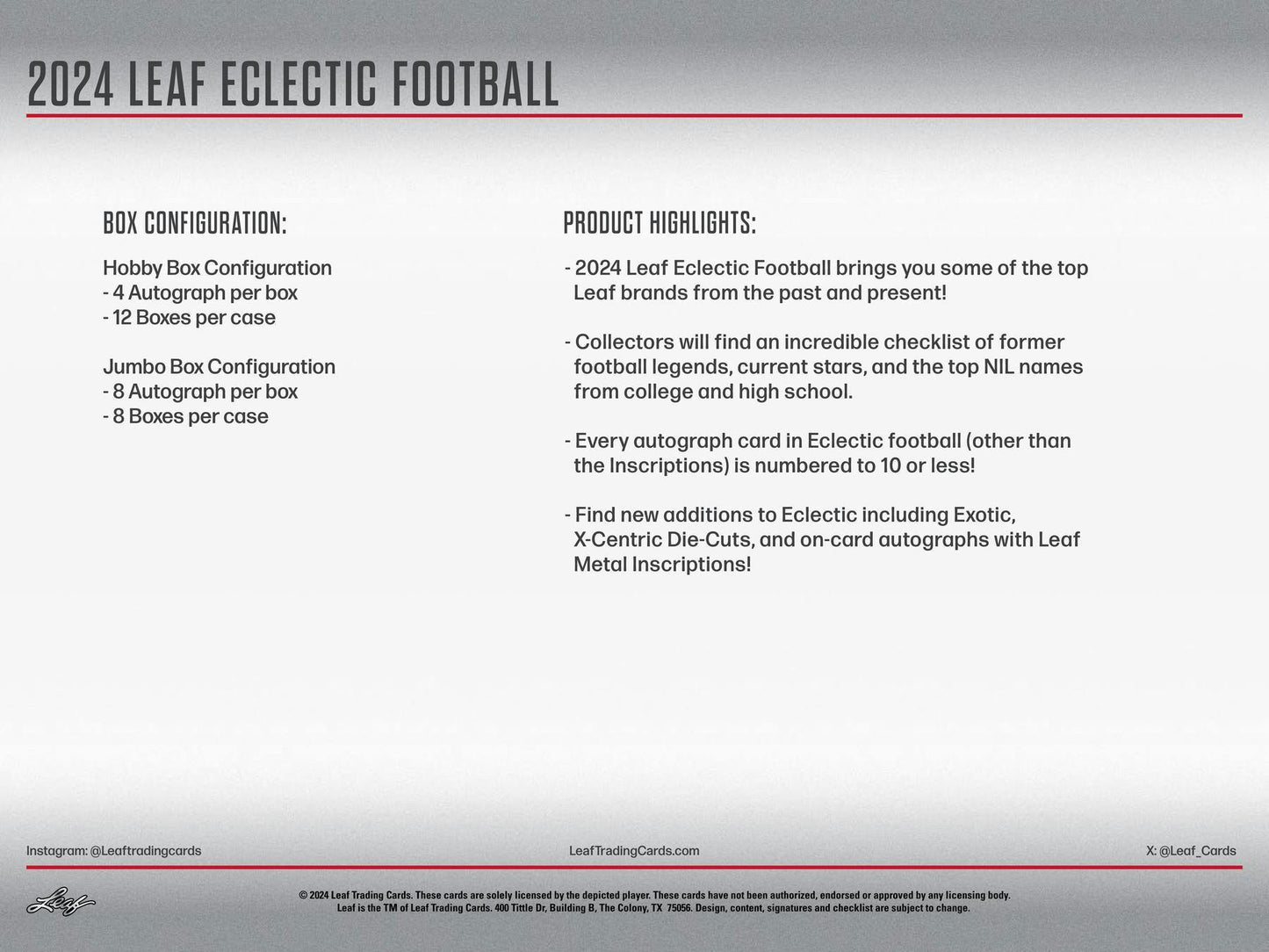 Leaf 2024 Leaf Eclectic Football (1) Hobby Box