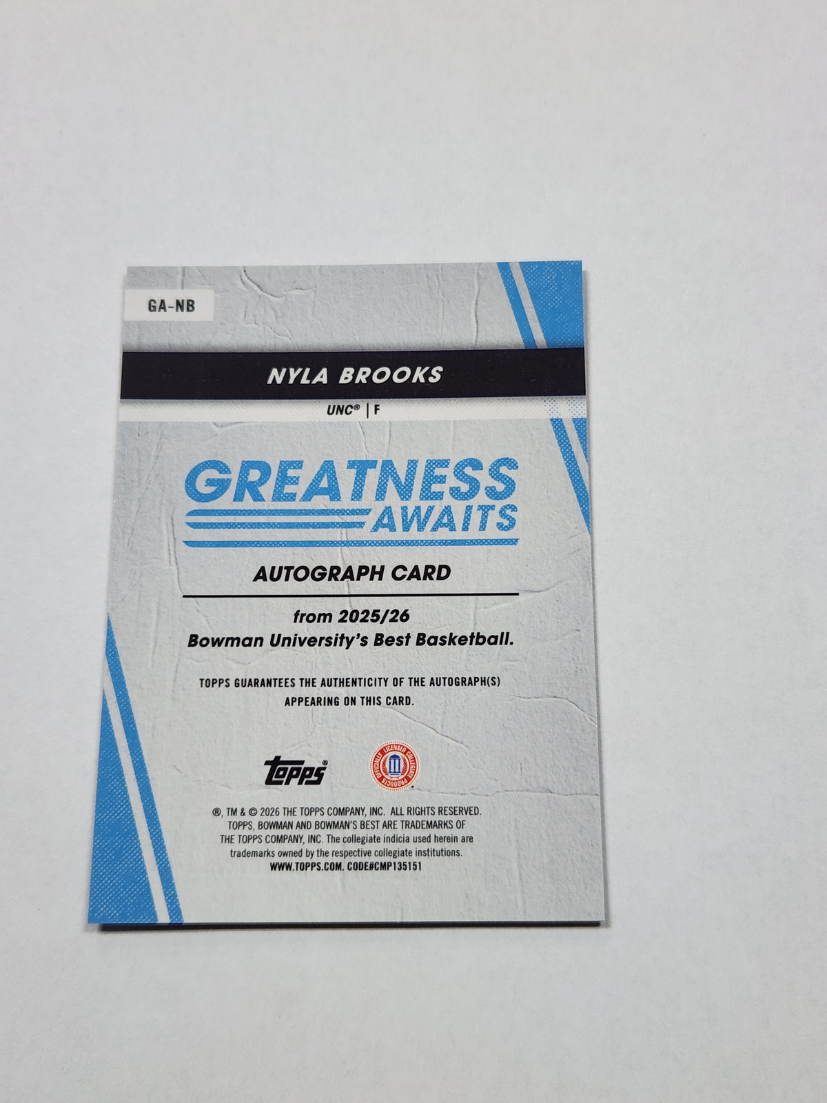 2026 Bowman Best U Nyla Brooks Greatness Awaits Auto Orange Glitter Refractor #/25