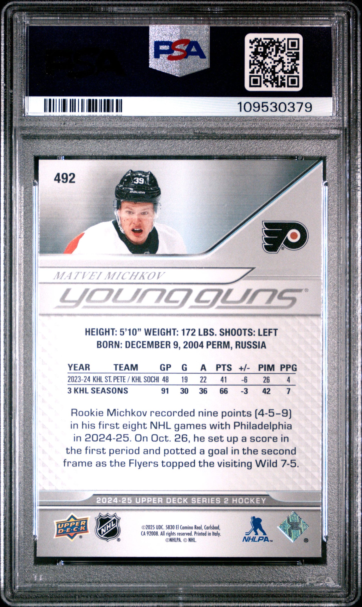 2024 UPPER DECK SERIES 2 #492 MATVEI MICHKOV PSA 10