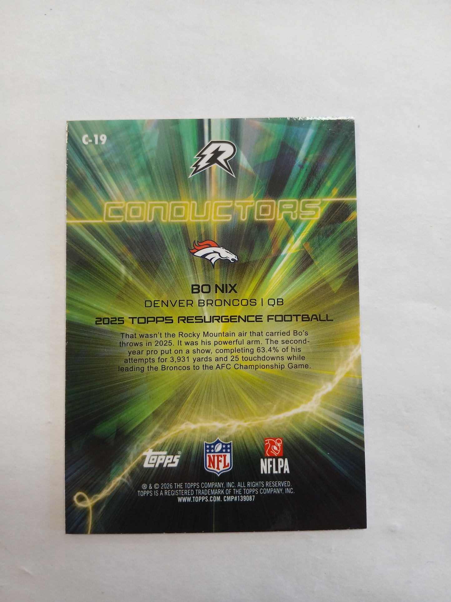2026 Topps Resurgence Bo Nix Conductors Blue Wave Refractor #1/99