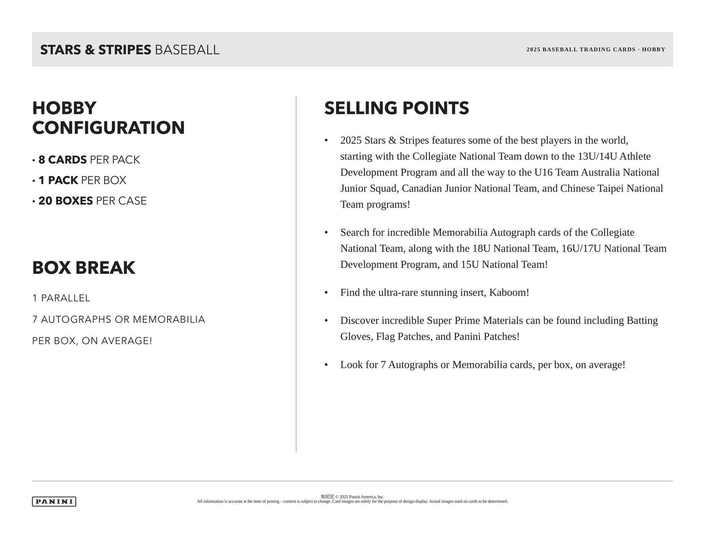 2025 Panini USA Baseball Star & Stripes Hobby Box