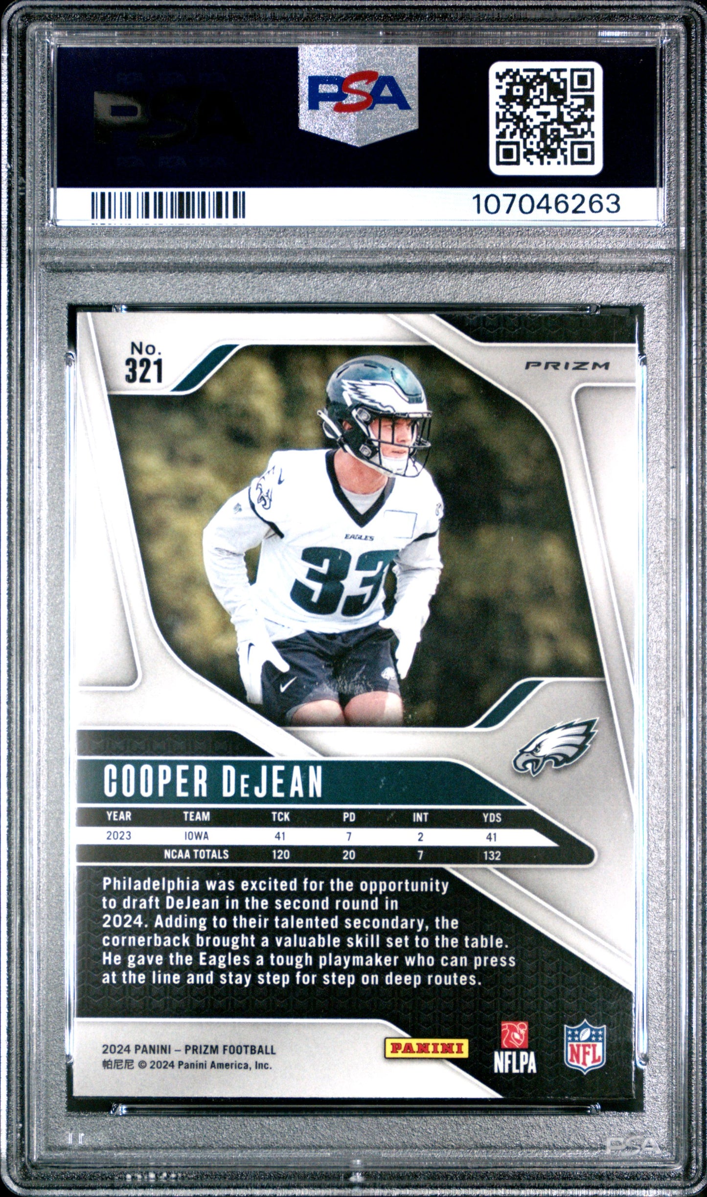 2024 PANINI PRIZM #321 COOPER DEJEAN BLACK & WHITE CHECKER PSA 10