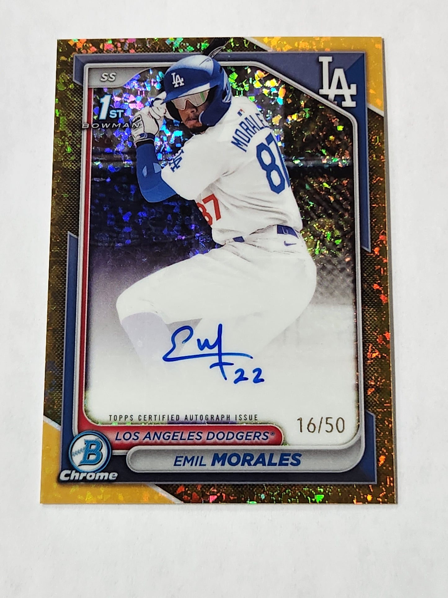 2024 Bowman Chrome Emil Morales Gold Speckle Auto Refractor # /50