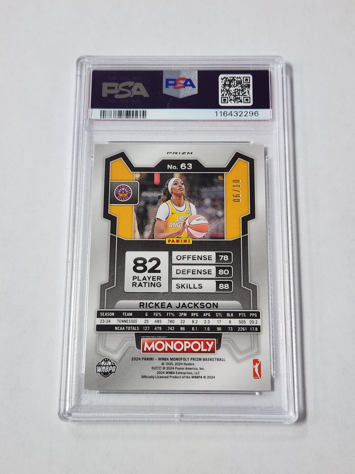 2024 Prizm Monopoly WNBA Rickea Jackson Gold Wave # /10 RC PSA 9