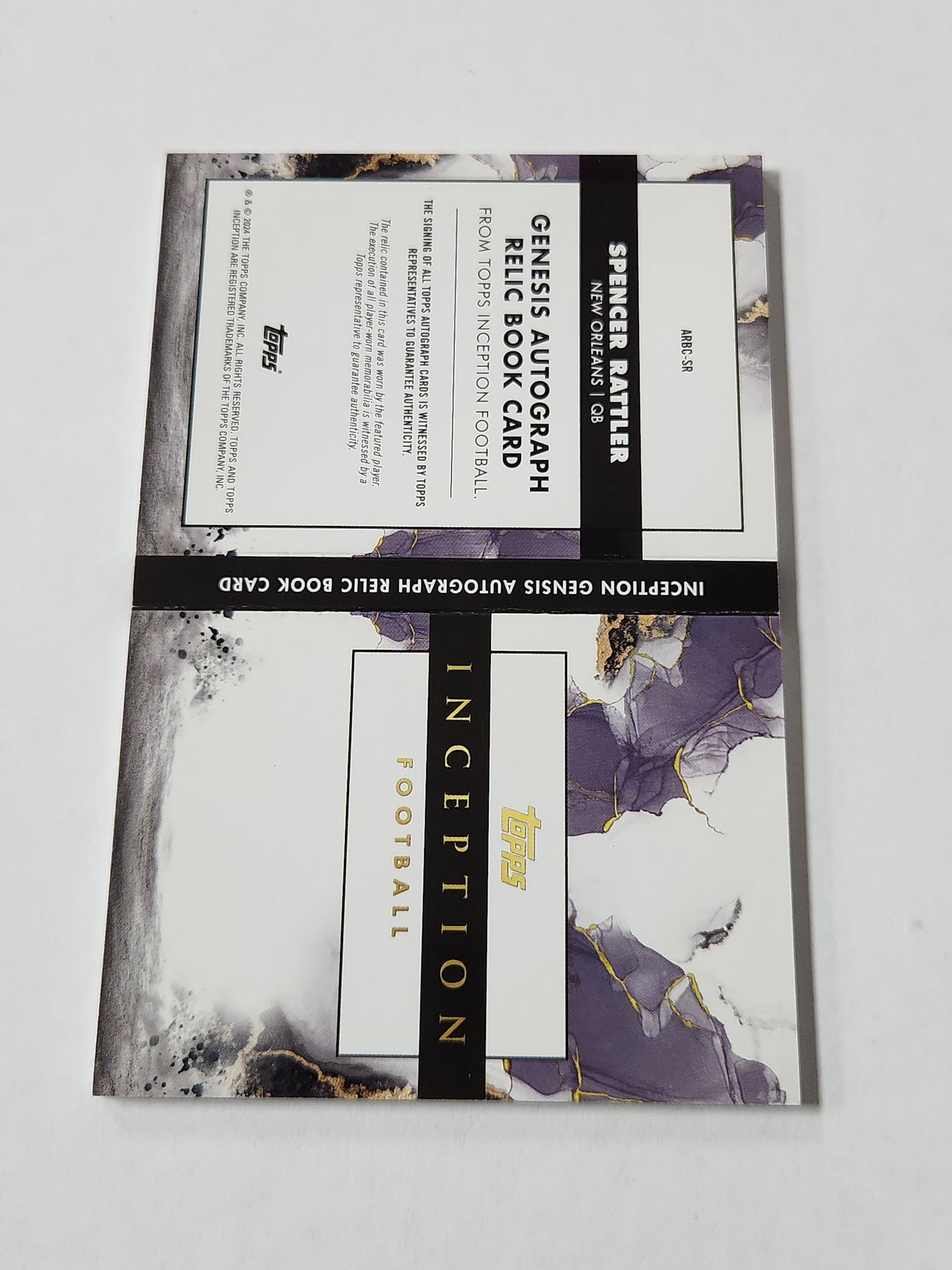 2024 Topps Inception Spencer Rattler RC Genesis Auto Relic Book Card ARBC-SR # /75