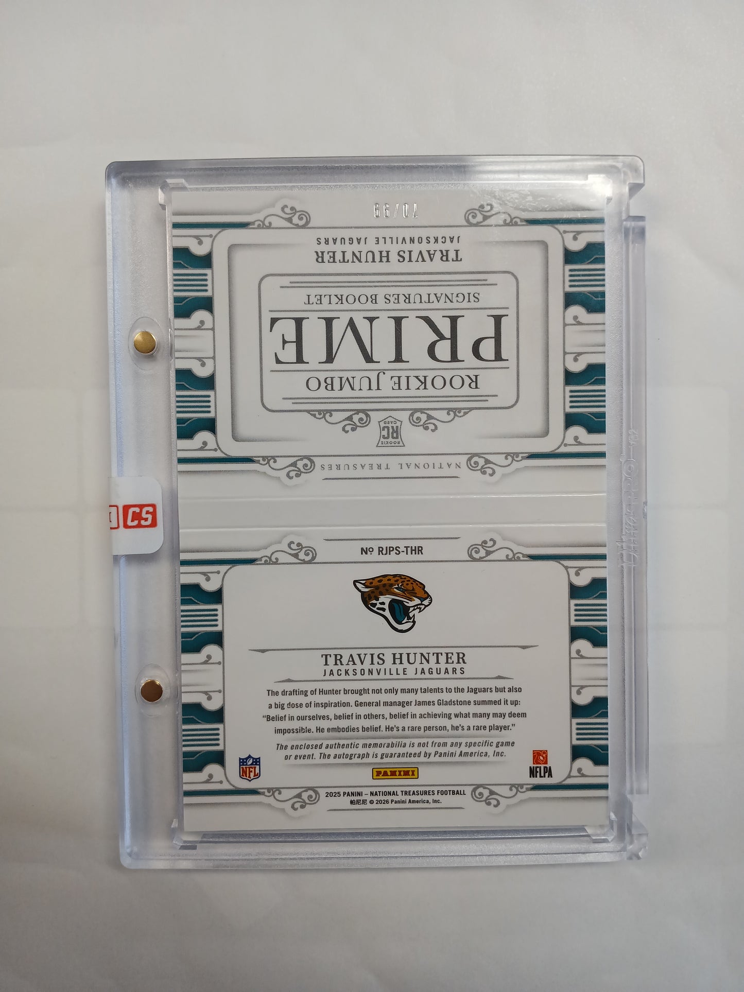 2025 National Treasures Travis Hunter Rookie Prime Signatures Booklet Dual Color Patch On Card Rookie Auto #/99