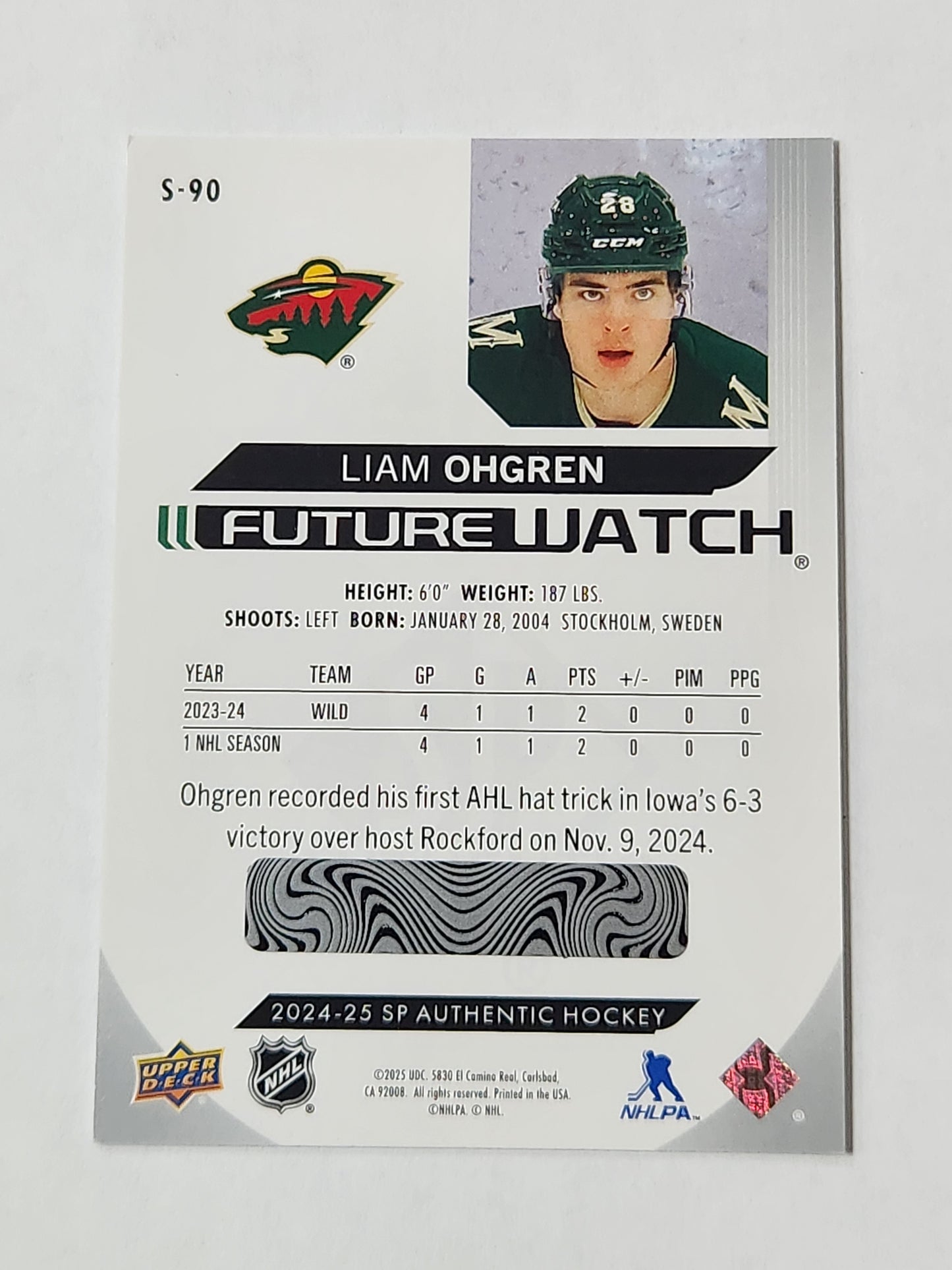 2024-25 UD SP Authentic Liam Ohgren Spectrum FX Level 3 with code # S-90