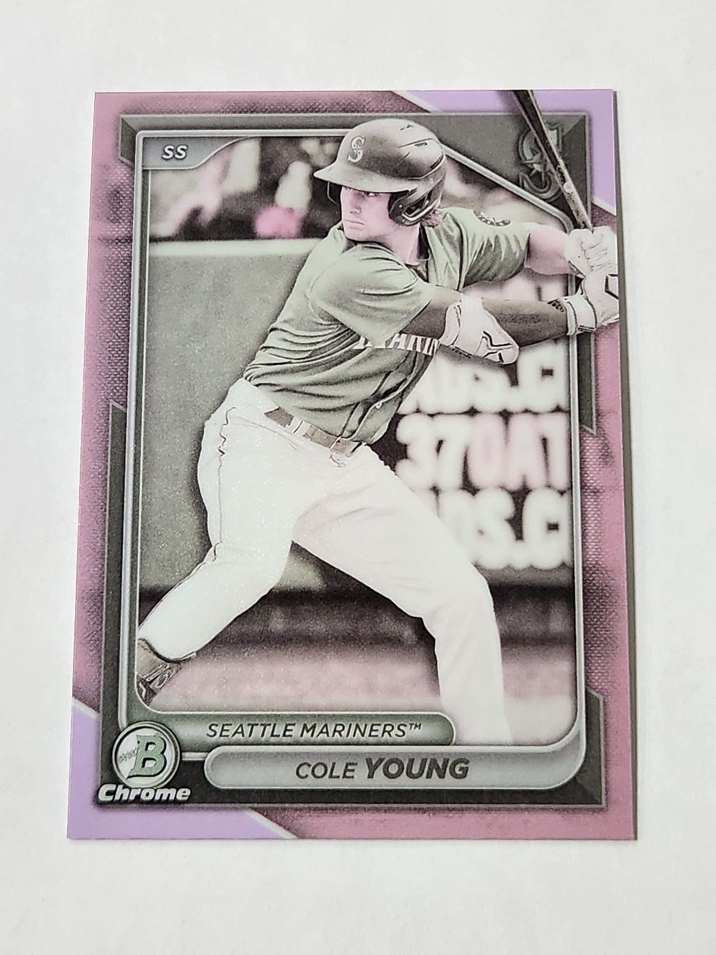 2024 Topps Bowman Chrome Pearl Refractor Cole Young SSP Mariners