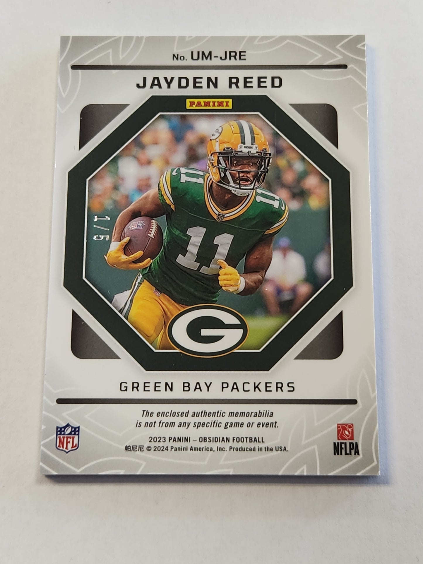 2023 Obsidian Unbreakable Jayden Reed # 1/5 Laundry Tag Packers