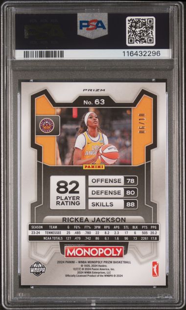 2024 Prizm Monopoly WNBA Rickea Jackson Gold Wave Millionaire #/10 PSA 9