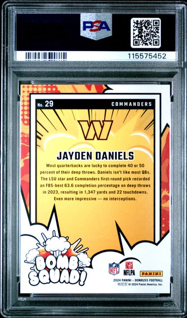 2024 Donruss Jayden Daniels Bomb Squad Rookie PSA 10