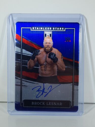 2022 Panini Impeccable WWE Stainless Stars Blue Brock Lesnar AUTO /75
