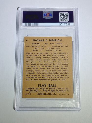 1940 Play Ball Tommy Henrich #4 PSA 5 New York Yankees Vintage Baseball