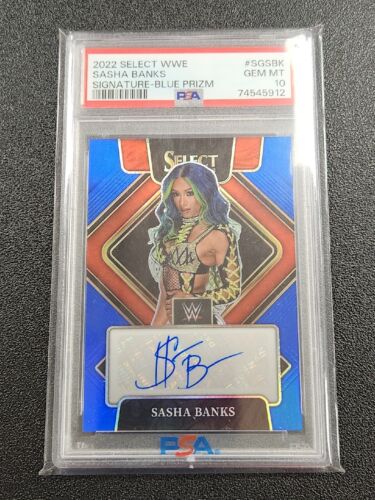 2022 Select WWE Sasha Banks Signature Selection Blue Prizm Auto /49 PSA 10