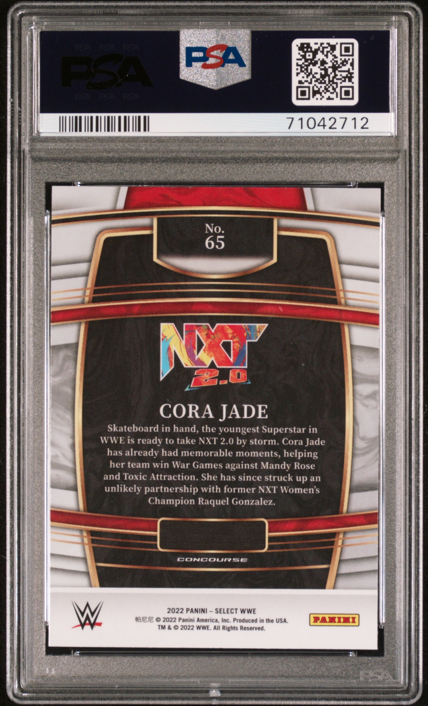 2022 Panini Select Wwe #65 Cora Jade Red & Blue PSA 10 Rc Card