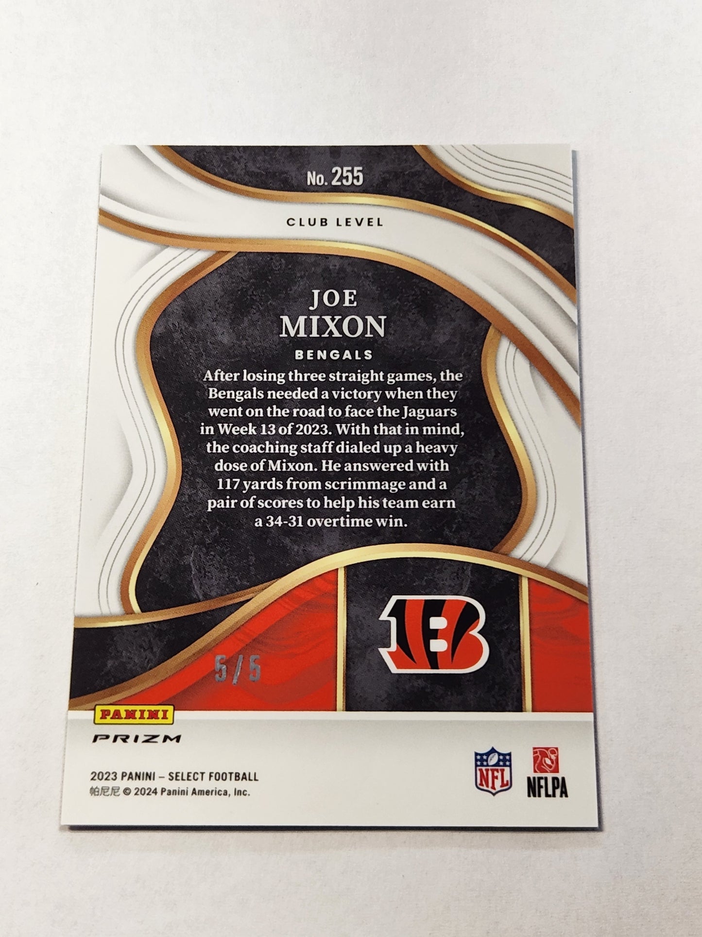 2023 Select Joe Mixon Mojo Club Level # /5 SP