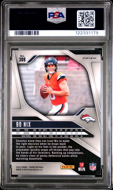 2024 Prizm Bo Nix Red White Blue Rookie PSA 10