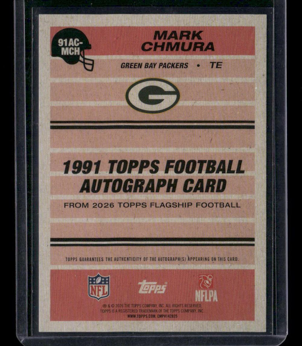 2026 Topps Flagship #91AC-MCH Mark Chmura 1991 Topps Football Auto Black #/10