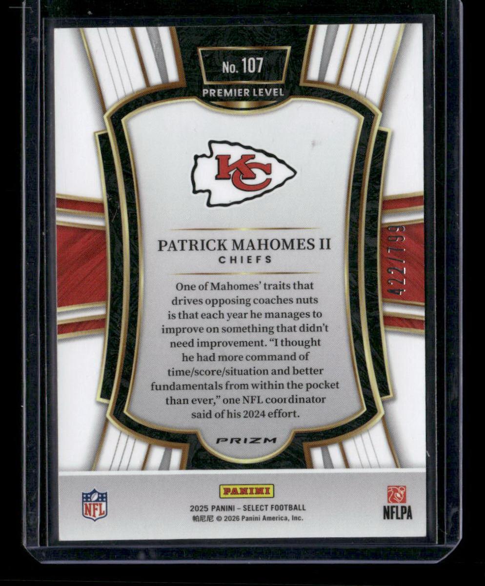 2025 Panini Select #107 Patrick Mahomes II Black and Green Prizm Shock
