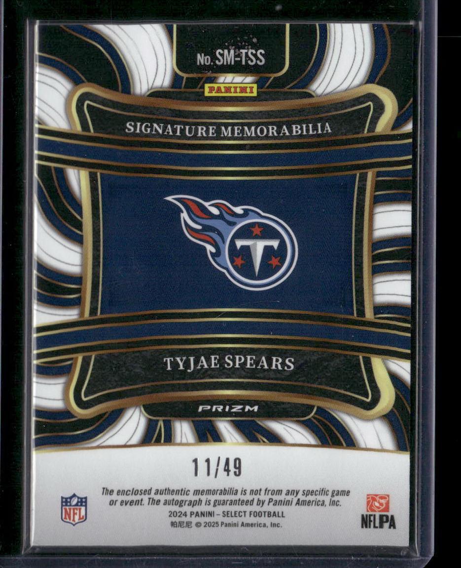 2024 Select Tyjae Spears Signature Memorabilia Purple Auto #/49