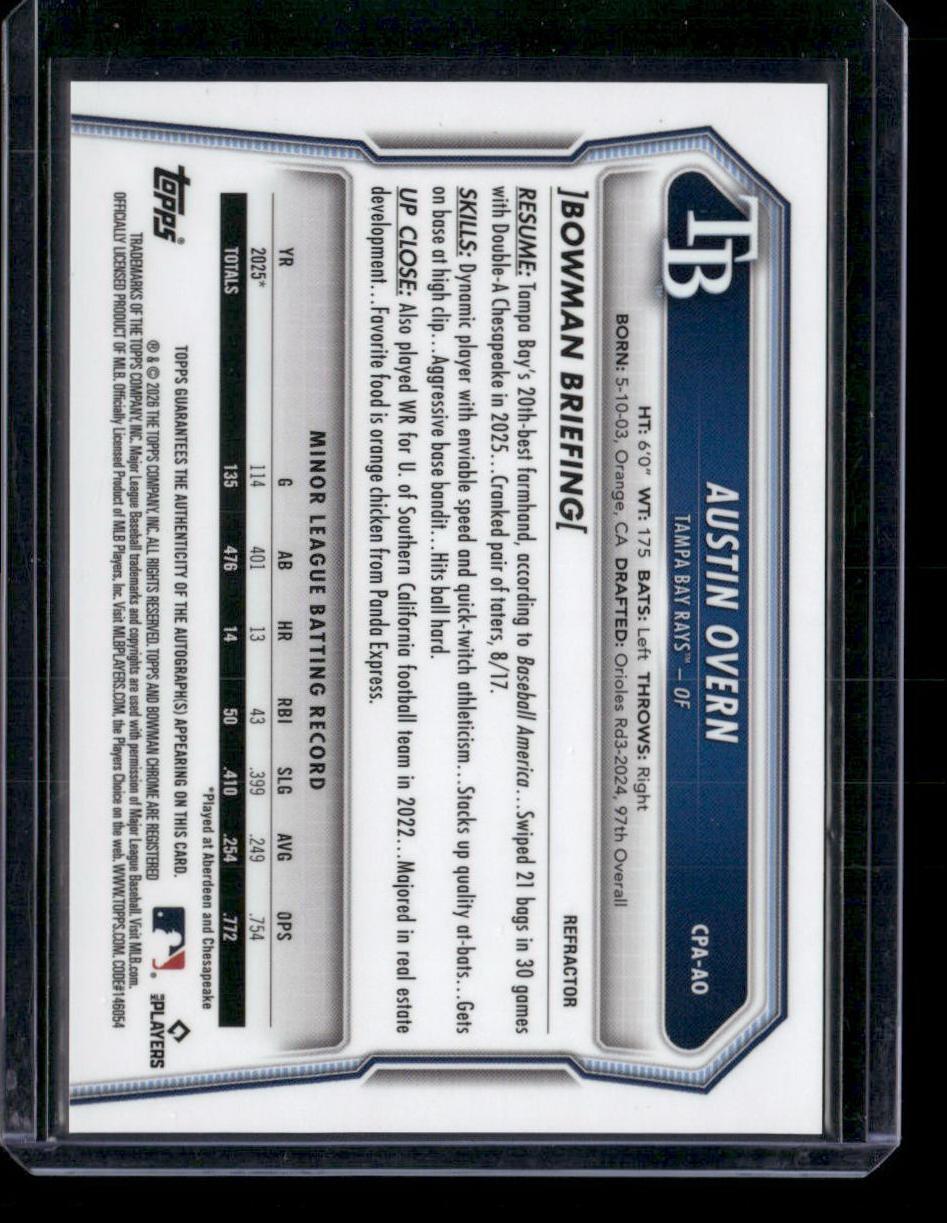 2026 Bowman Chrome #CPA-AO Austin Overn Prospect Autographs Refractor #/499