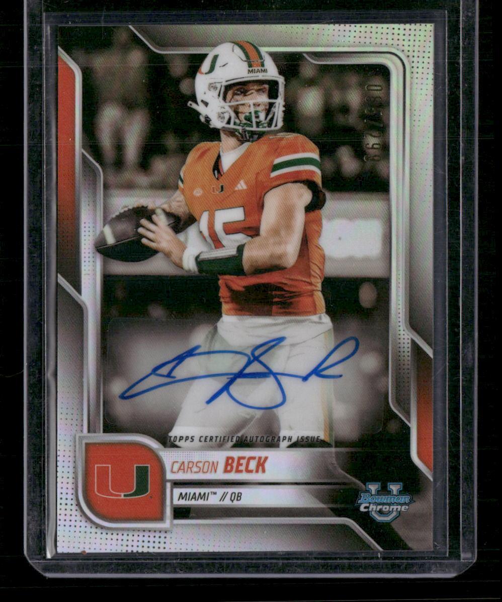 2025 Bowman University Chrome #BCA-CBE Carson Beck Prospect Auto Refractor #/299