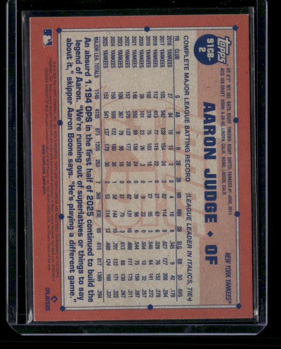 2026 Topps Chrome Aaron Judge 1991 Topps Baseball Green Refractor #/99