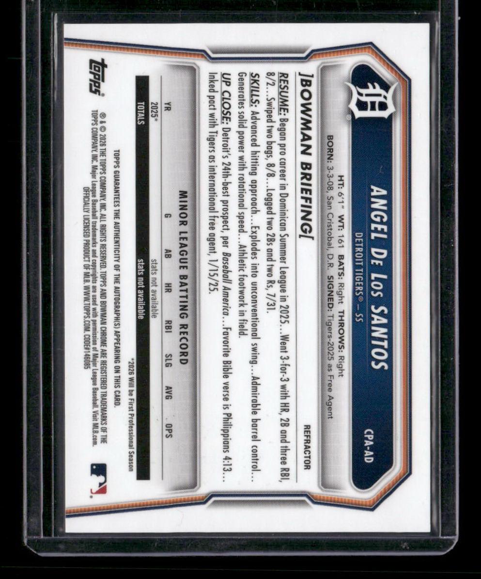 2026 Bowman Chrome #CPA-AD Angel De Los Santos Prospect Auto Refractor #/499