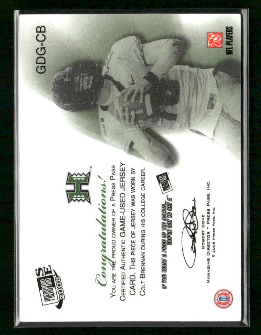 2008 Press Pass SE #GDG-CB Colt Brennan Game Day Gear Jerseys