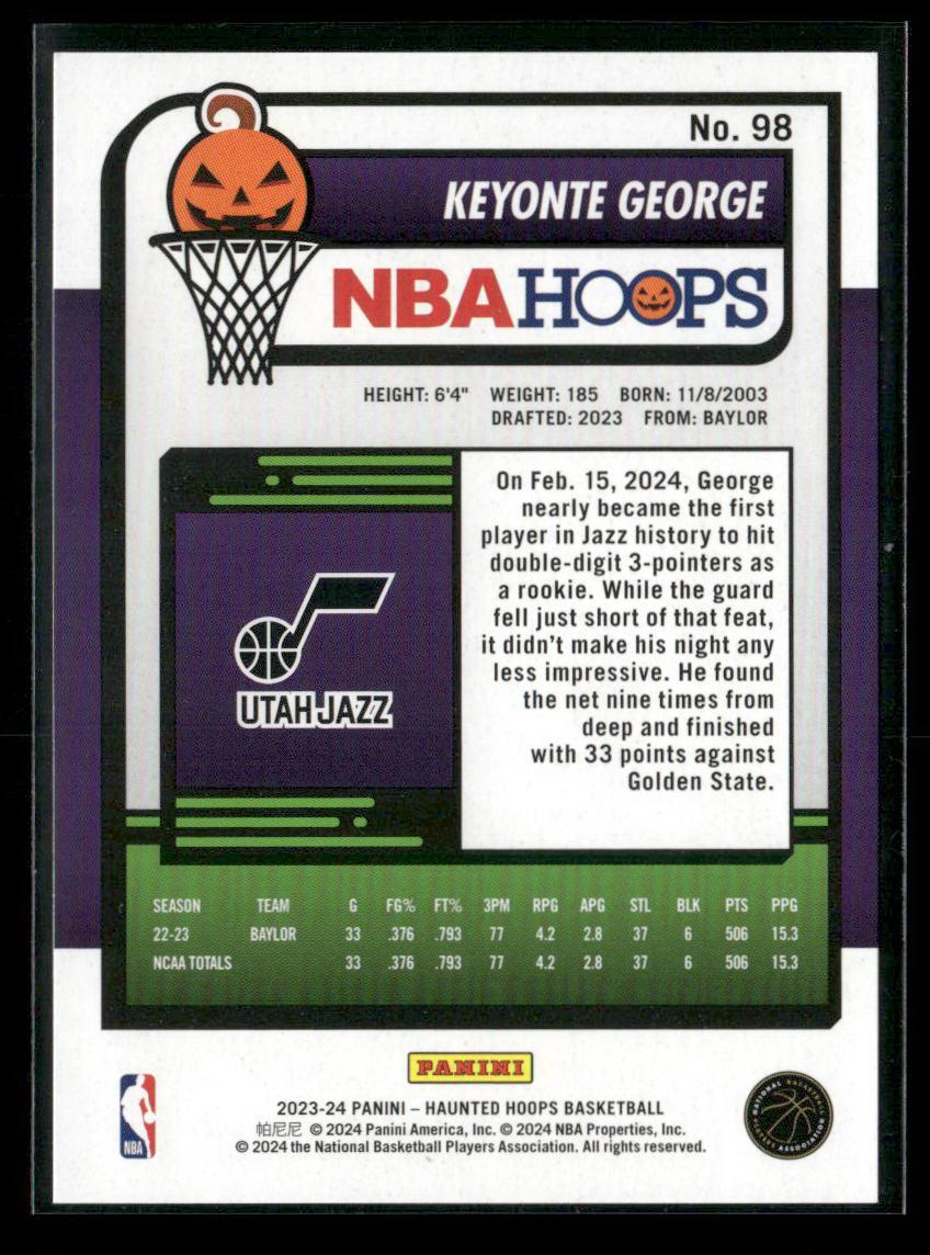 2023-24 Hoops Haunted Hoops #98 Keyonte George Candy Corn SP