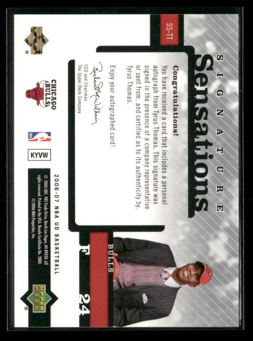 2006 Upper Deck Tyrus Thomas Signature Sensations Auto #/25