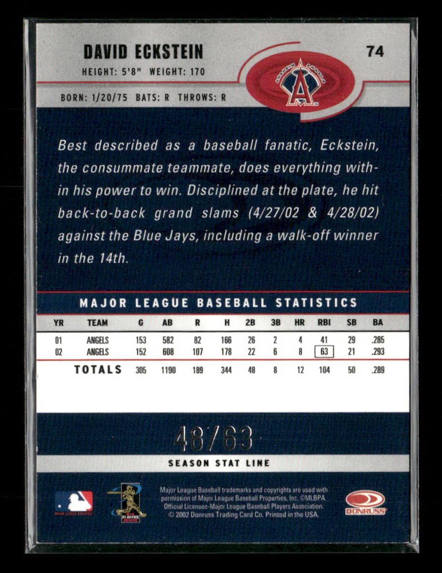 2003 Donruss #74 David Eckstein Stat Line Season #/63