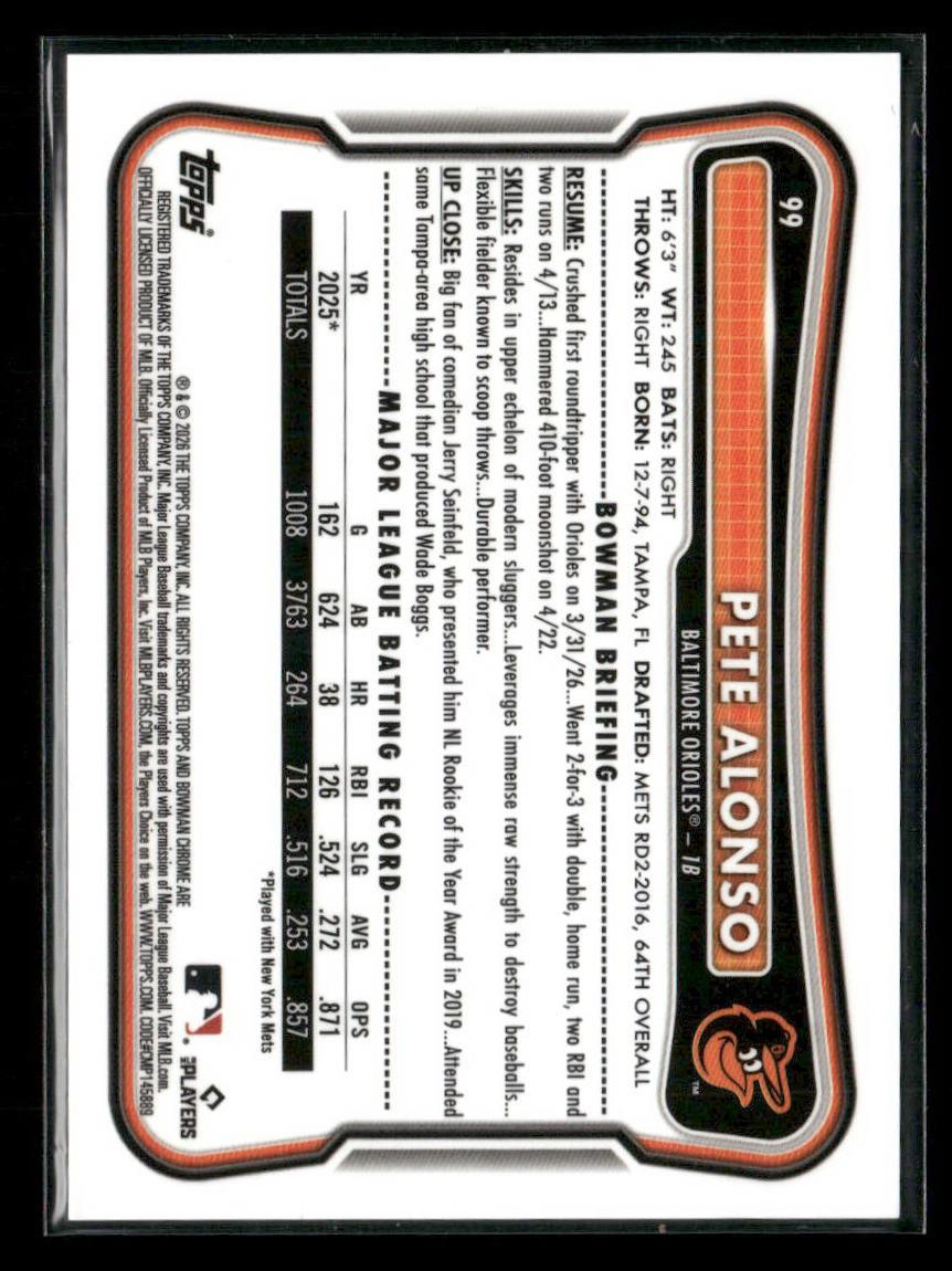 2026 Bowman Chrome #99 Pete Alonso Gold Geometric Refractor #/50