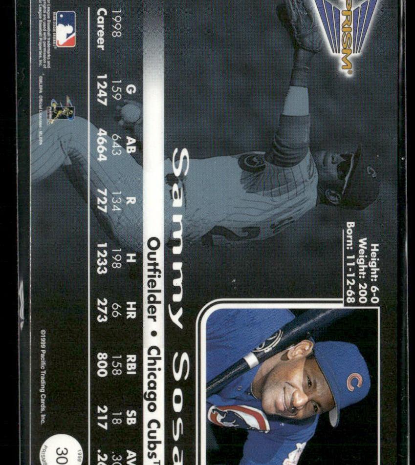 1999 Pacific Prism #30 Sammy Sosa Holographic Gold #/480