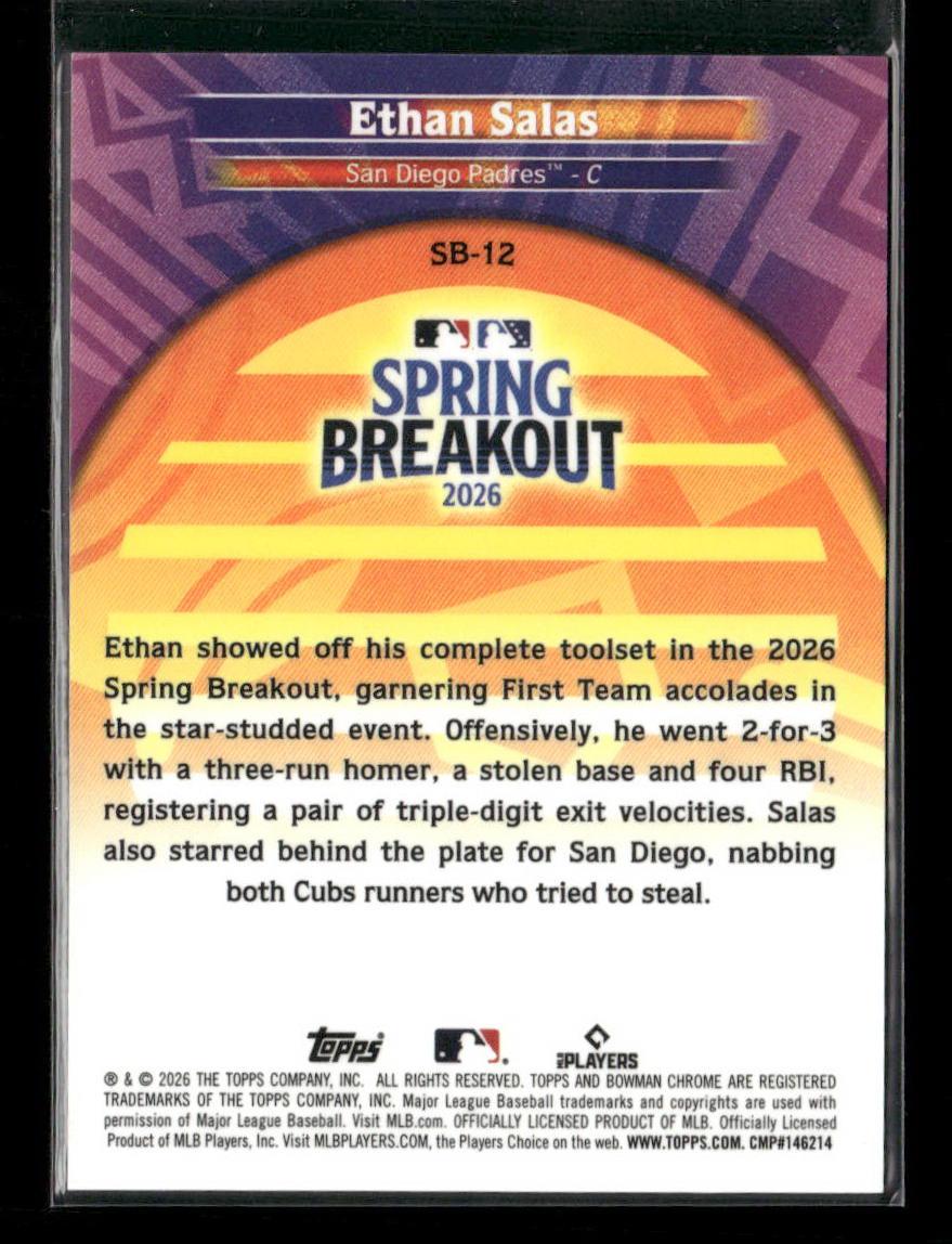 2026 Bowman Chrome #SB-12 Ethan Salas Spring Breakout 2026 Mojo Refractor